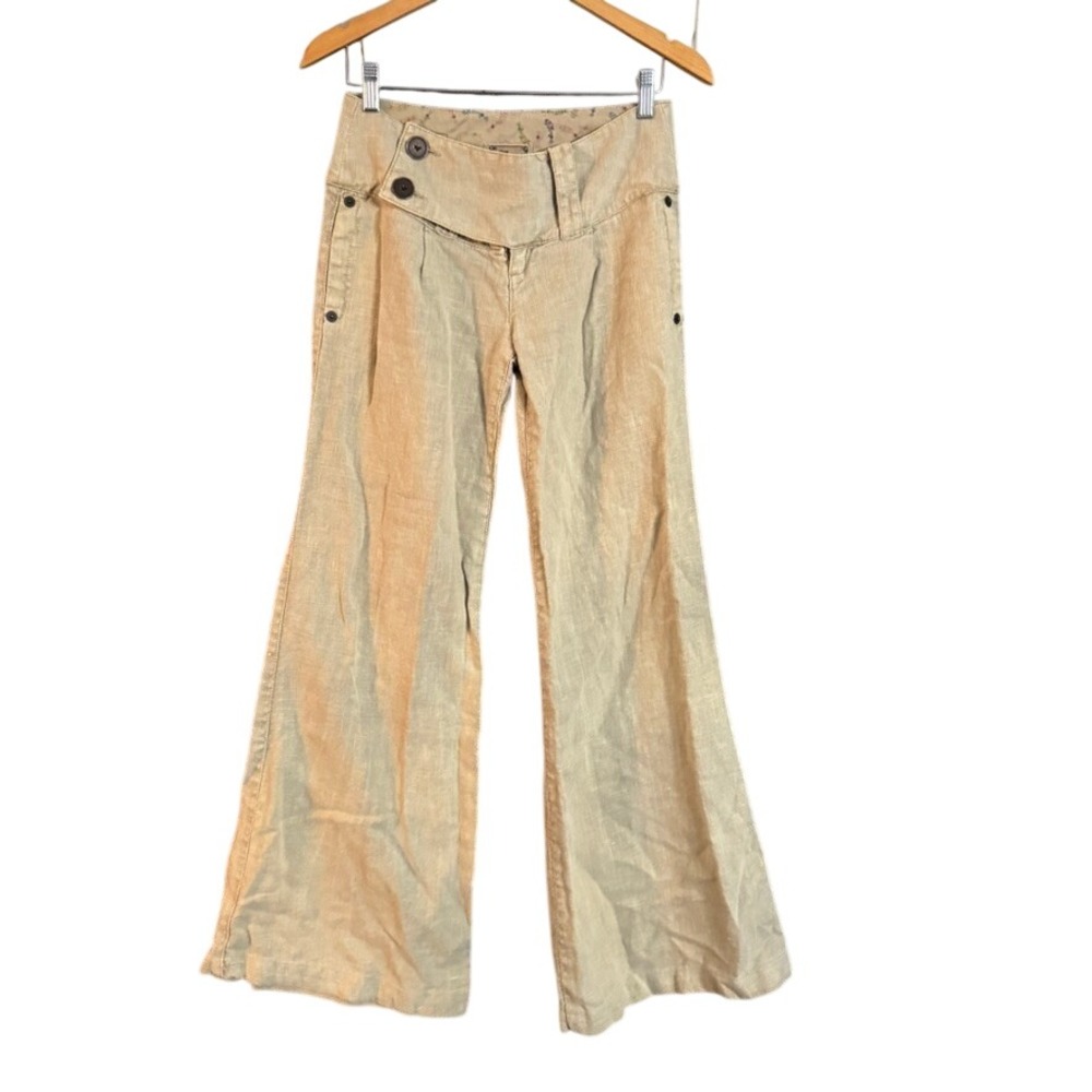 Fillmore California 100% Linen Wide Leg Pants Beige Tan Size 25 Style 8507L